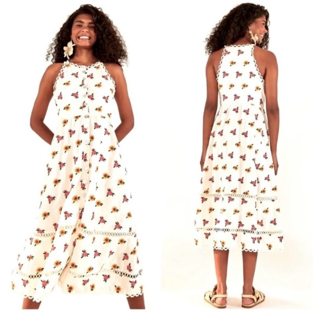Farm Rio embroidered midi dress, XL NWT